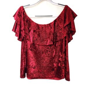 Women's Knox Rose Red Velvet Peasant Blouse XXL Short Bell Sleeves Boho